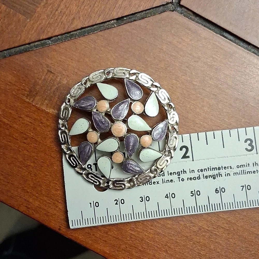 Elegant Silver and Purple Floral Brooch
